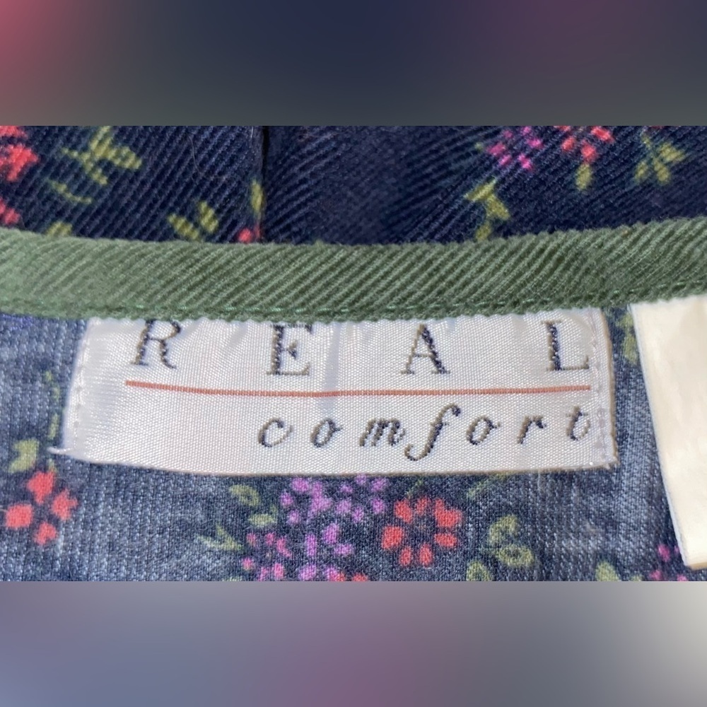REAL COMFORT corduroy floral sleeveless tank maxi 2 pocket navy green Y2K size M - Picture 6 of 12